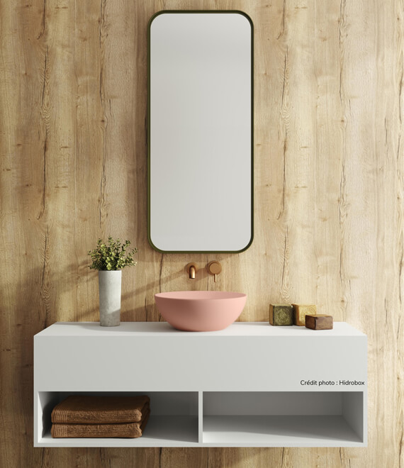 Mobilier de salle de bain blanc Hidrobox avec vasque à poser rose